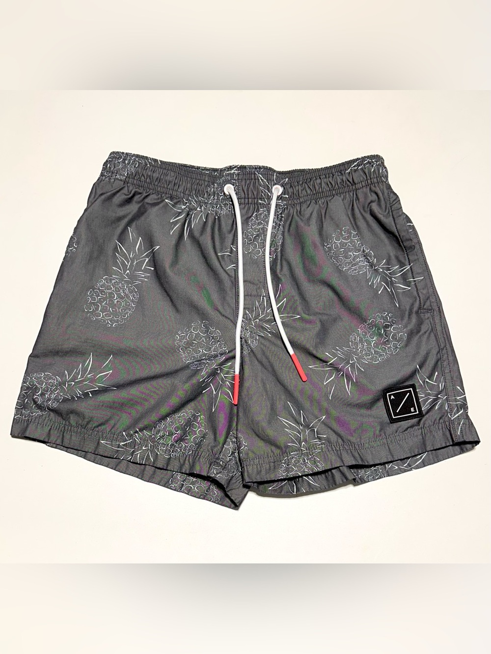 American Eagle Gray Pineapple Print Swim Trunks Shorts Size S